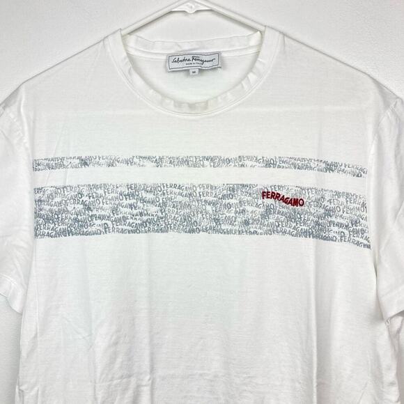 SALVATORE FERRAGAMO White
Cotton Logo Printed T-Shirt - Size M - Picture 6 of 11
